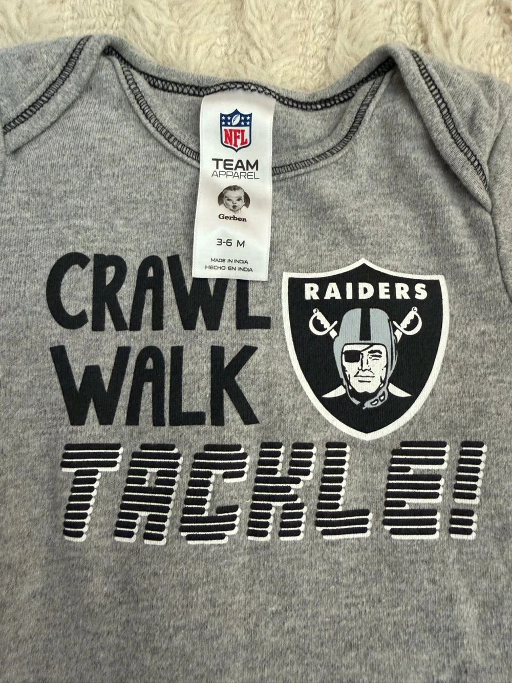 Team Apparel Raiders Baby Bodysuit 3-Pack in Black, Gray & White